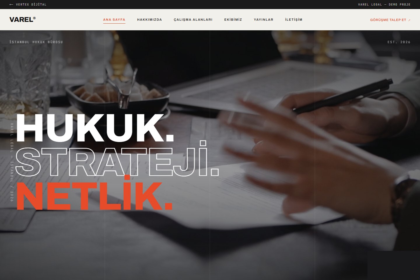 Varel Legal demo web sitesinin anasayfası